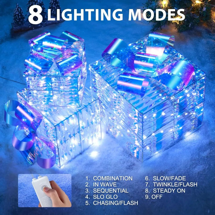 3 Pack 150 LED Lighted Gift Boxes Christmas Decorations Light Up Present Boxes for Indoor Outdoor Yard Home Decorations