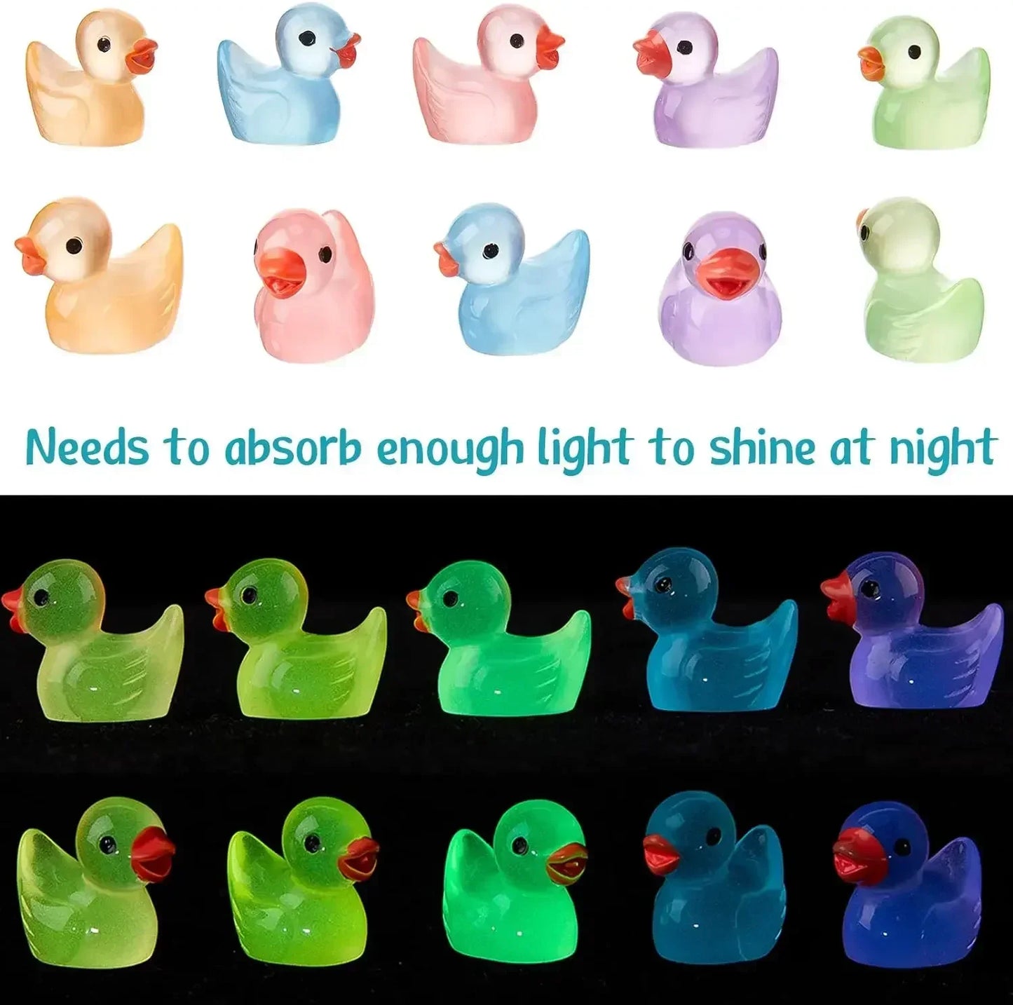100-50pcs Luminous Mini Ducks Moss Microlandscape Miniature Duck Figurines Fairy Garden Access Home Decor Glow in The Dark