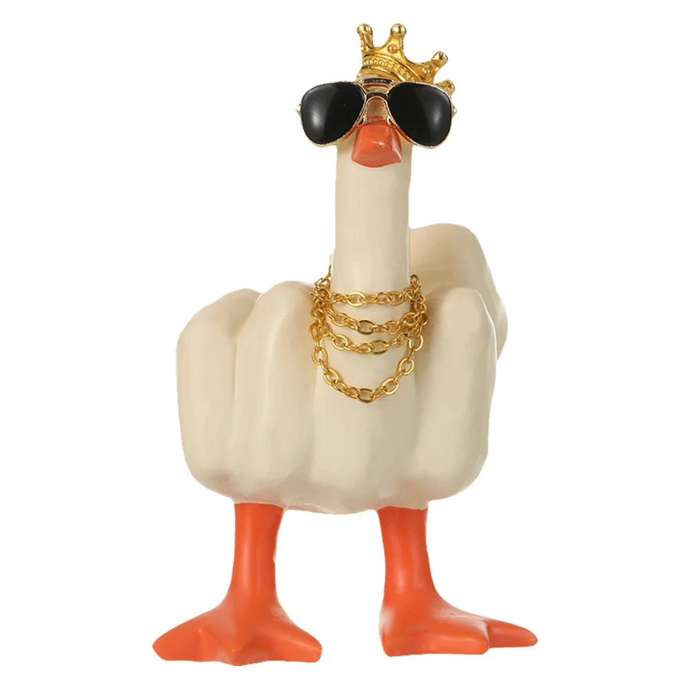Middle Finger Duck Decorative Figurine Resin Tabletop Duck Ornament 7.5cm Funny Duck Statue for Home Garden Desk Decoration