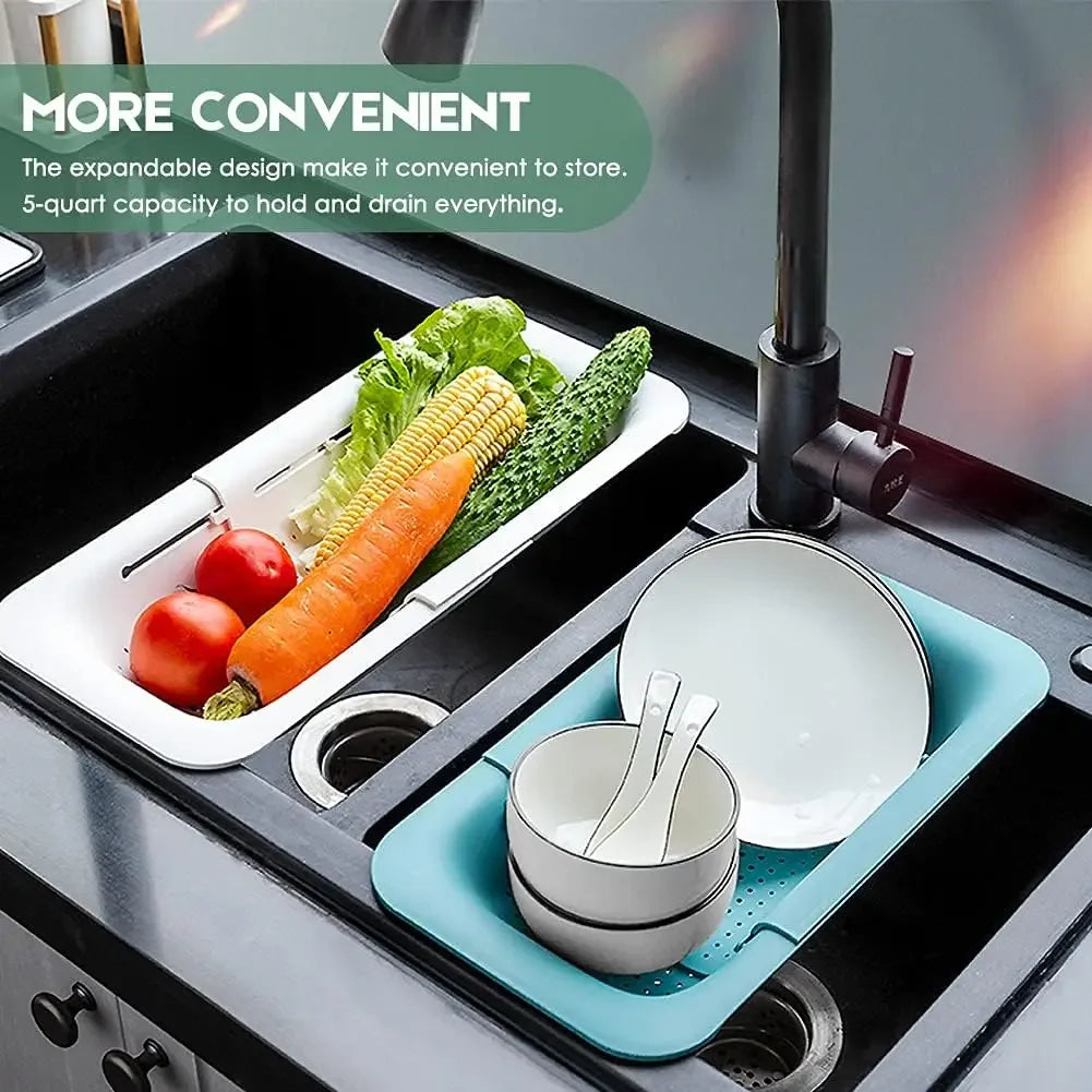 Collapsible Colander Kitchen Extendable Strainer Fruits Noodle Pasta Food Drain Basket Space-Saver Portable Drainer Over Sink