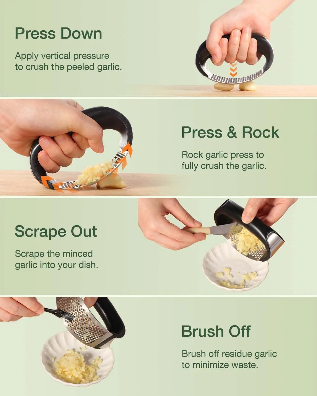 Garlic Press Rocker - Easy Squeeze Mincer & Crusher with Peeler, Effortless Kitchen Gadget for Fast Cooking, Dish Prep