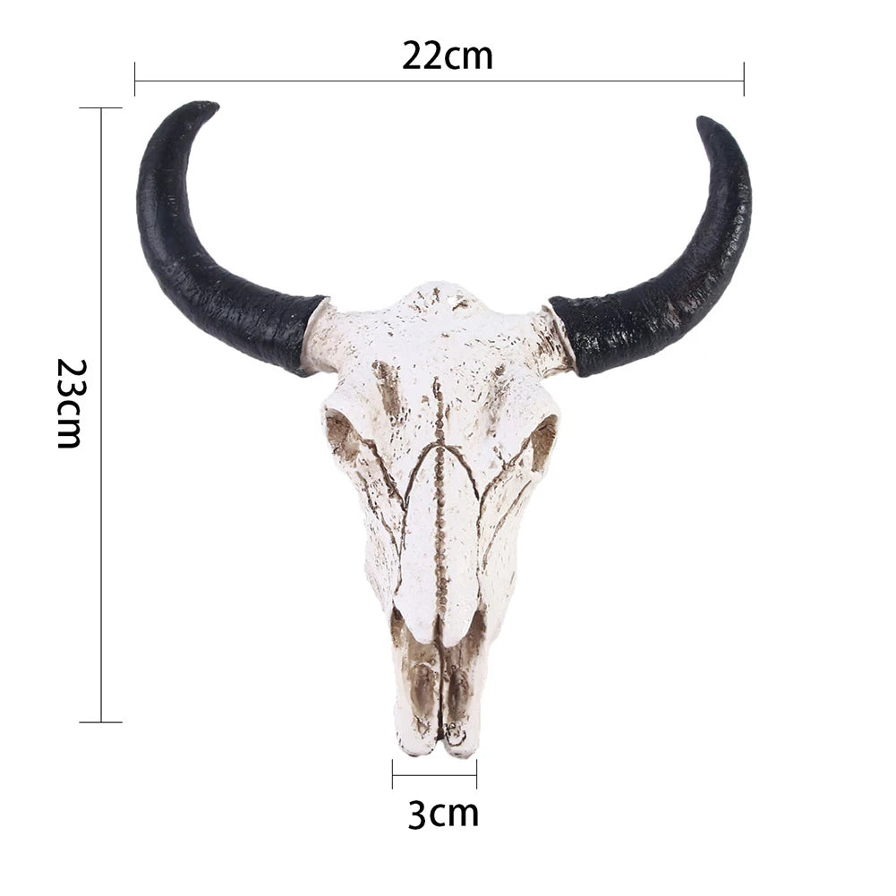 Longhorn Cow Skull Head Ornament Wall Hanging Animal Wildlife Sculpture Figurines Crafts Realistic for Home Halloween Decor