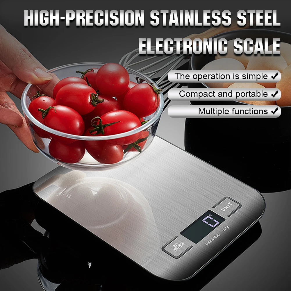 10kg Kitchen Digital Scale USB Charging LCD Display Stainless Steel Electronic Scales Jewelry Food Snacks Weighing Baking Tools
