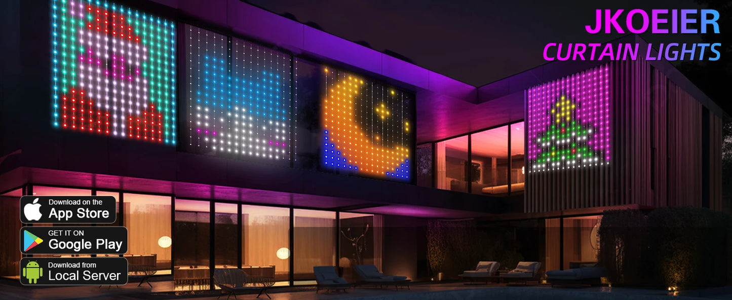 MIMI RGB Curtain Lights 400LEDs,Smart LED Curtain Light,IP65 Waterproof,Smart LED Wall Lights with APP&Remote