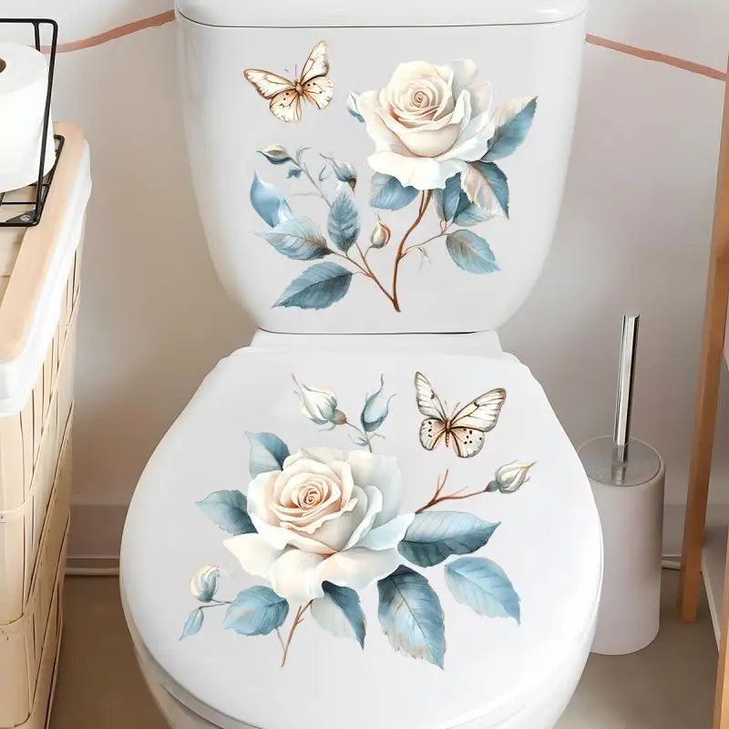2Sheet Bathroom Toilet Sticker Modern Minimalist Flower Butterfly Pattern Self-adhesive Paintings For Bathroom Living Decoration
