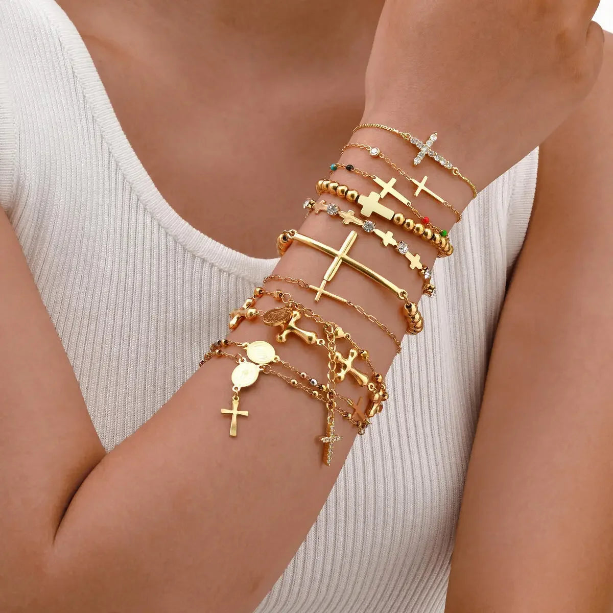 316L Stainless Steel Cross Bracelet for Women, Adjustable Chain Religious Christian Jewelry Daily Wear 2025 Trendy