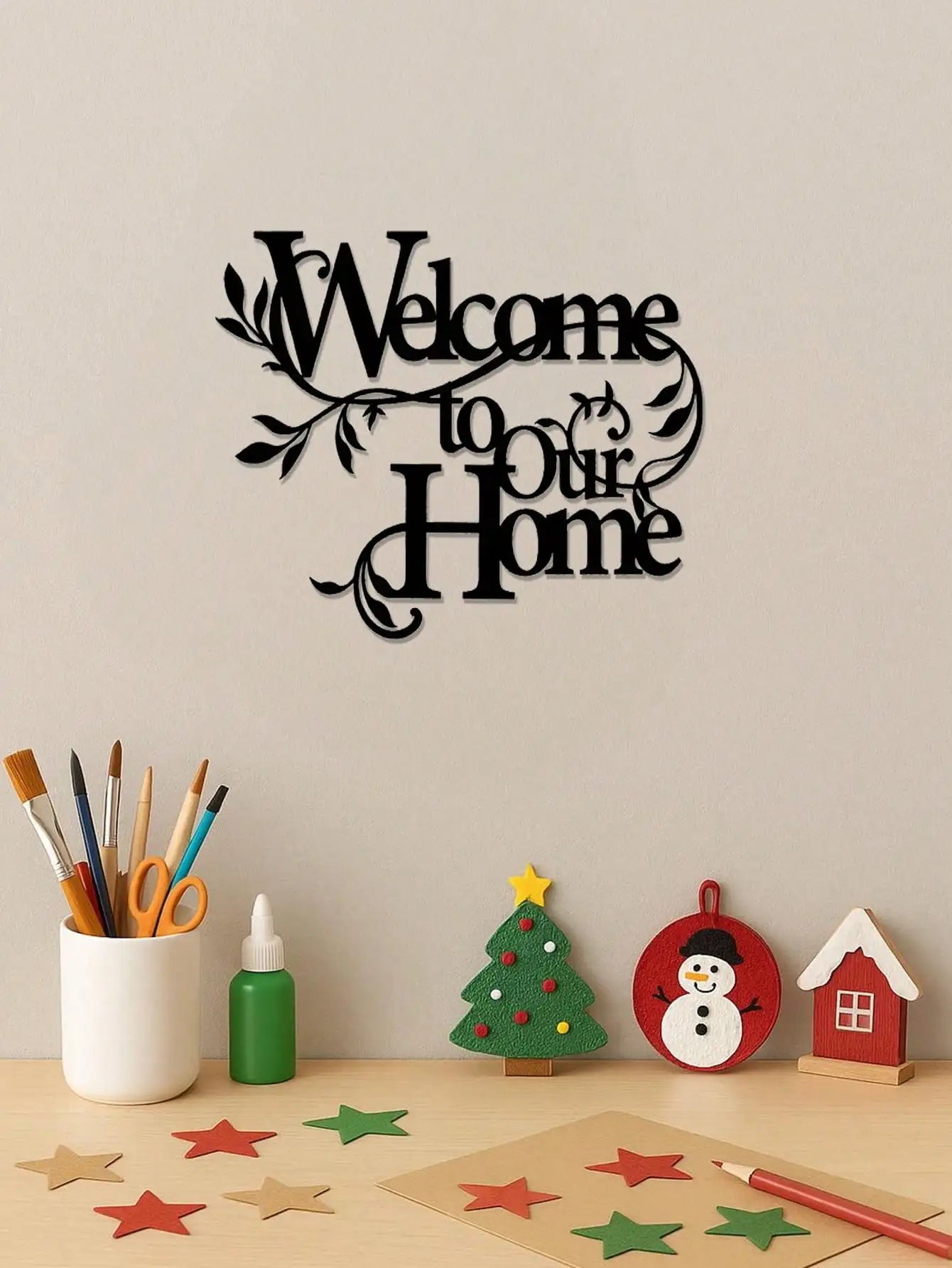 1PC Metal "Welcome To Our Home" Wall Sign - Decorative Pendant for Porch, Living Room, Garden Yard Gate