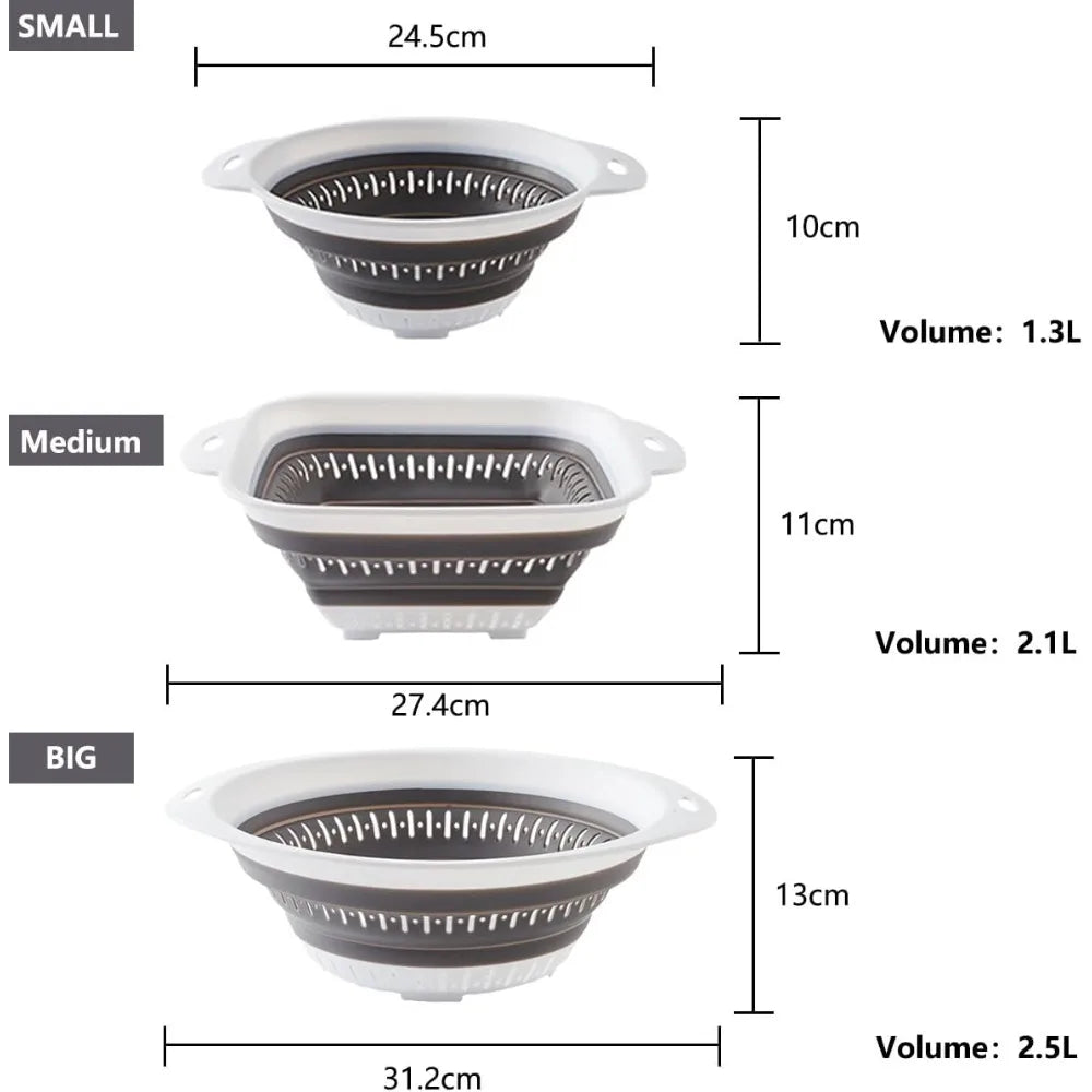 3 Pcs Collapsible Colander and Strainer,Silicone Strainer Colanders & Food Strainers,for Vegetable and Fruit, Kitchen Essential