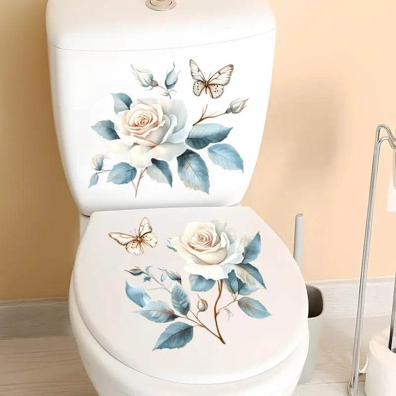 2Sheet Bathroom Toilet Sticker Modern Minimalist Flower Butterfly Pattern Self-adhesive Paintings For Bathroom Living Decoration