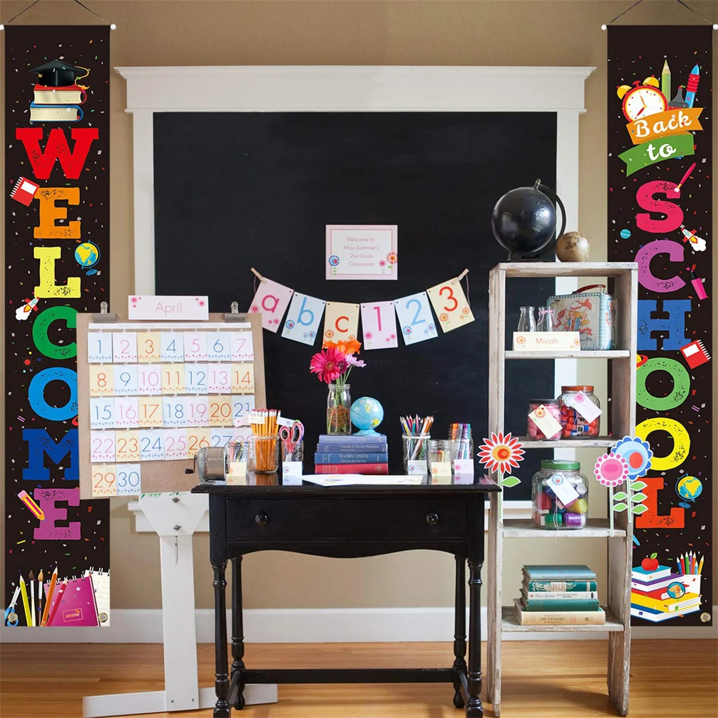 Rustic Back to School Wooden Sign with Hanging Rope for Classroom Front Door Decorations and Teacher Gifts