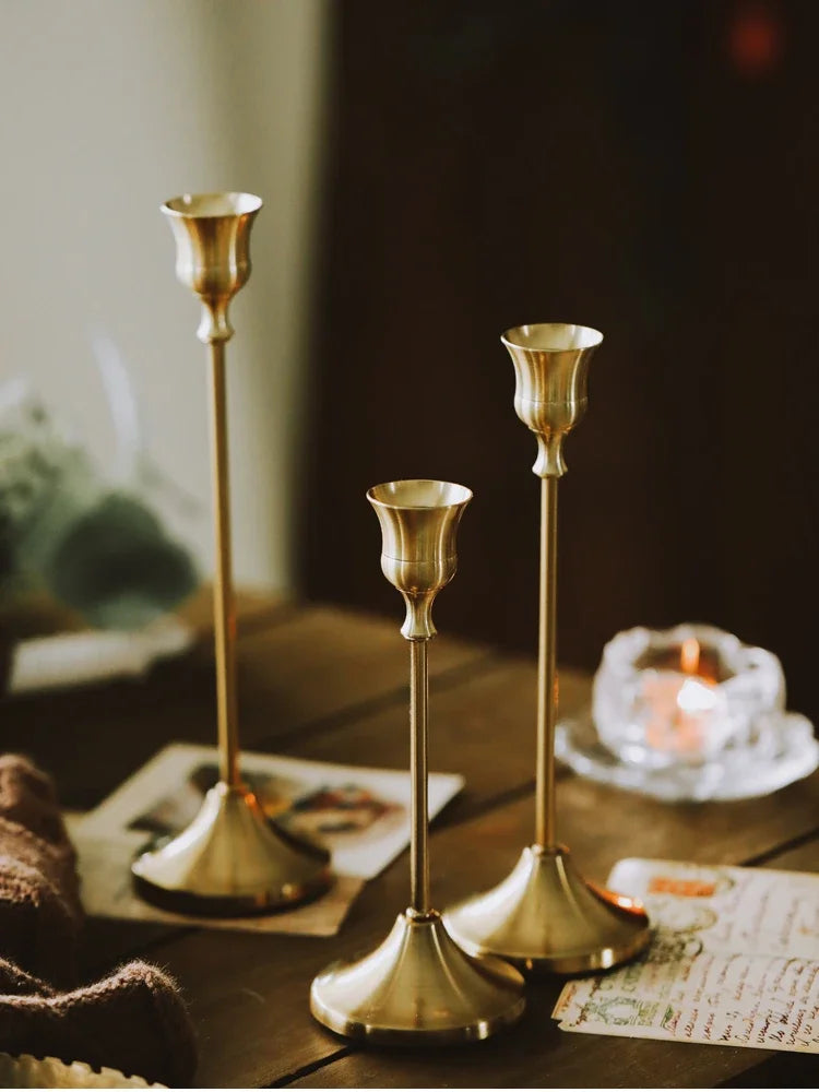 3pc Candlestick Holders Kit Brass Gold Candlestick Set Candle Holders Decorative Candlestick Stand for Wedding Party Dinning