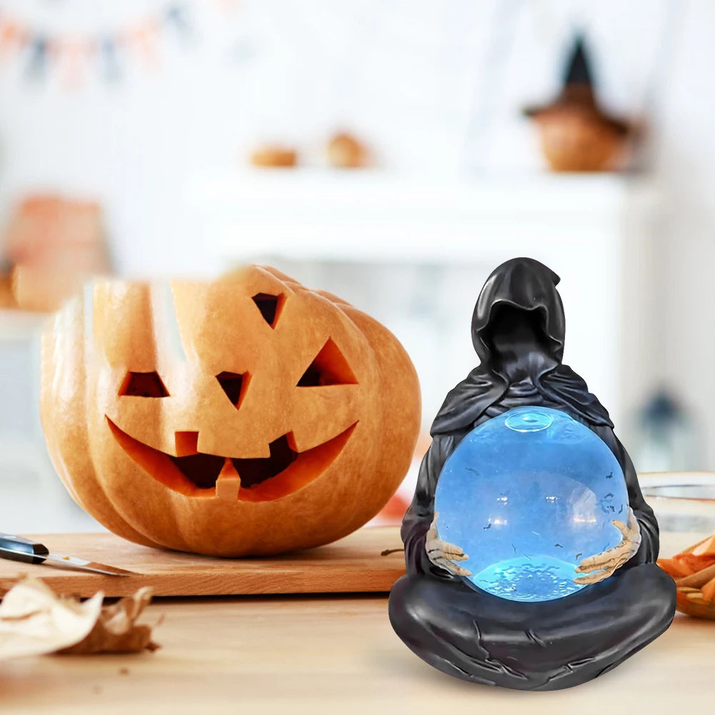 The Death God's Crystal Ball Lights Gothic Liquid Motion Water Glitter LED Light Grim Reaper Water Globe Halloween Home Decor