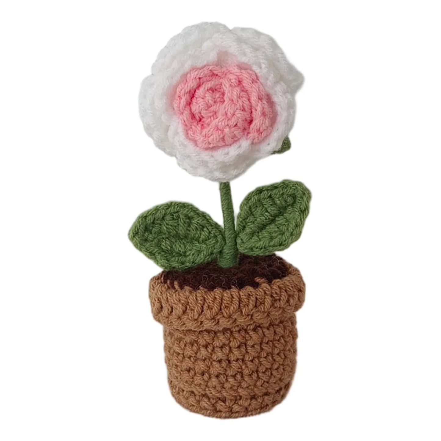 New Hand Knitting Potted Plants Handwoven Rose Sunflower Tulip Crochet Flower Bouquet Potted Ornament Table Home Room Decoration