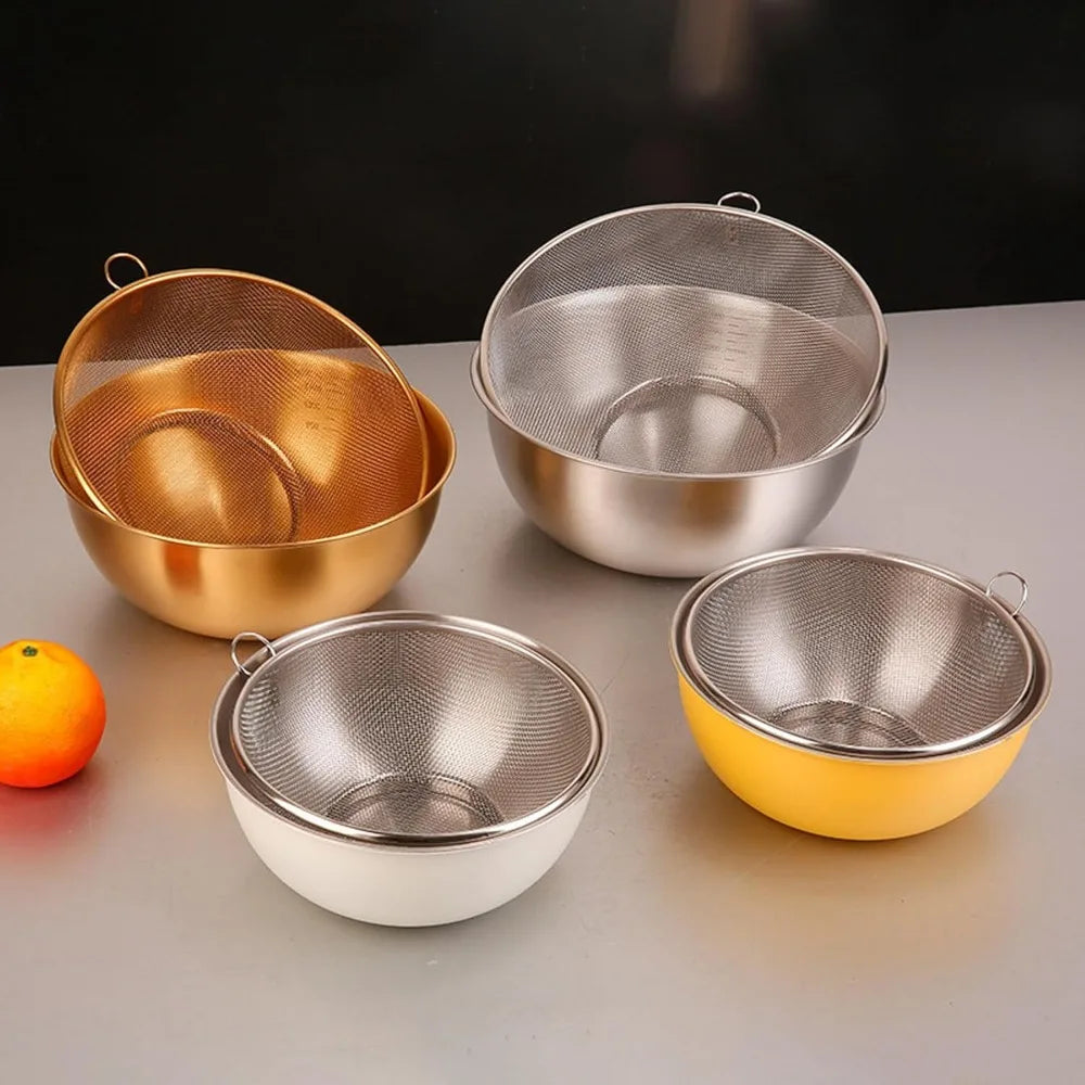 Stainless Steel Colander With Mixing Bowl Set Rusts Washer Strainer For Washing Pastas Vegetables And Fruits