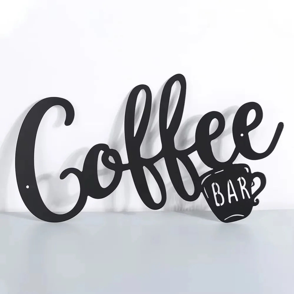 1pc Black Metal Coffee Cup Wall Sign – Stylish Hanging Decor for Coffee Bars & Home