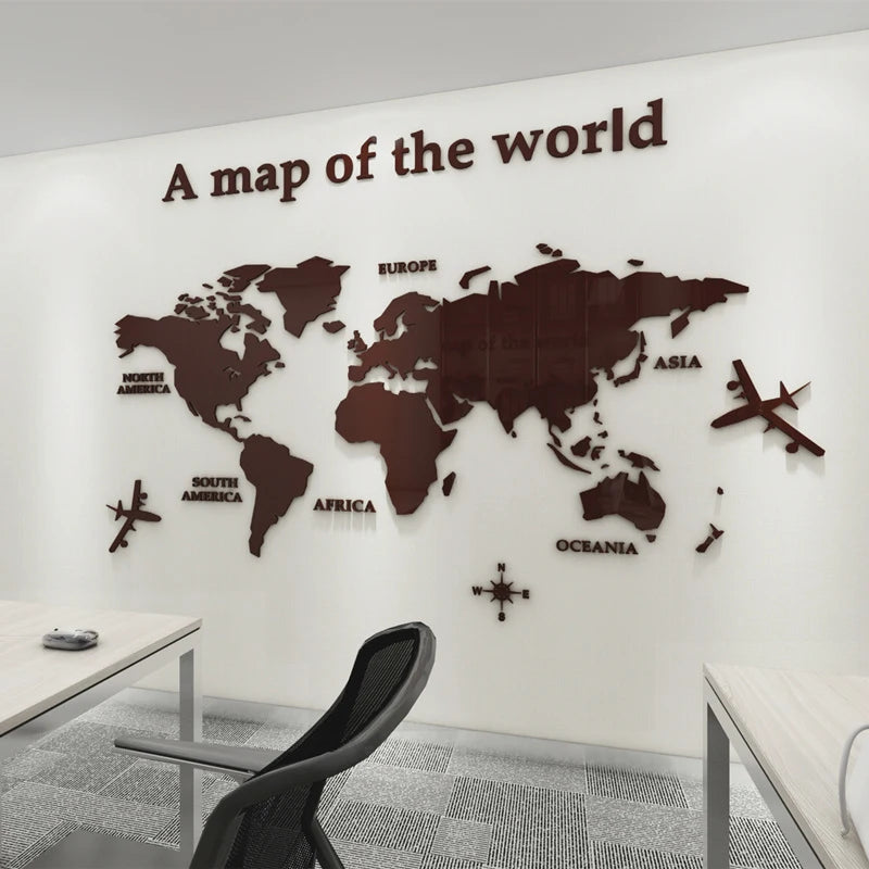 World Map Wall 3D Acrylic Wall Stickers Three-dimensional Mirror Stickers Bedroom Office Background Wall Decoration Stickers