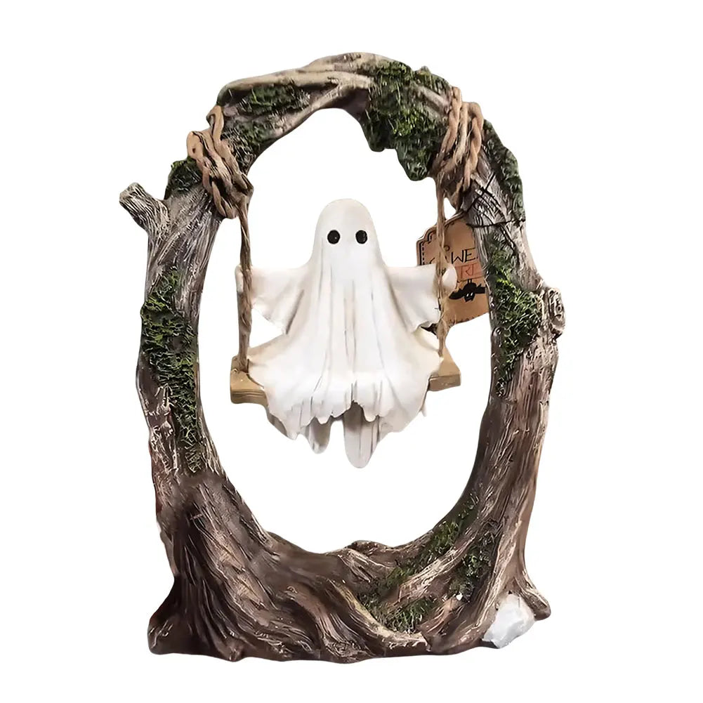 Halloween White Ghost Sculptures Funny Tree Hanging Ornaments White Ghost Swing Decorations for Tabletop Centerpiece