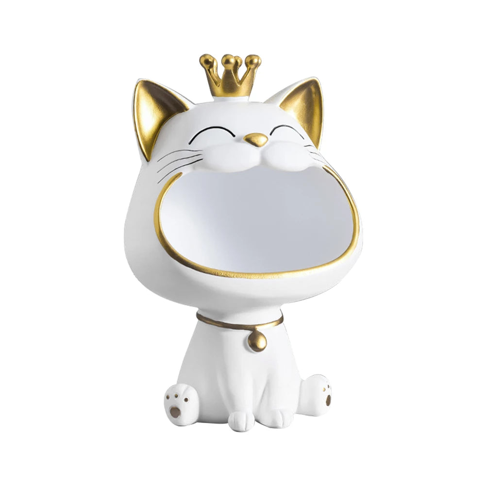 Lucky Cat Statue Decoration Resin Big Mouths Cat Statue Creative Small Items Container Cute Desktop Storage Accessories