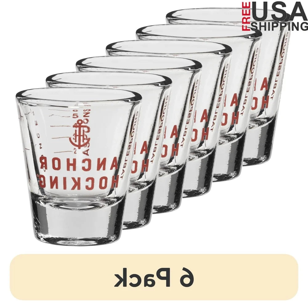 6 Pack 1 Ounce Glass Measuring Shot Glass Durable Kitchen Cup with Red Markings Dishwasher Safe Liquor Syrups Honey Oils