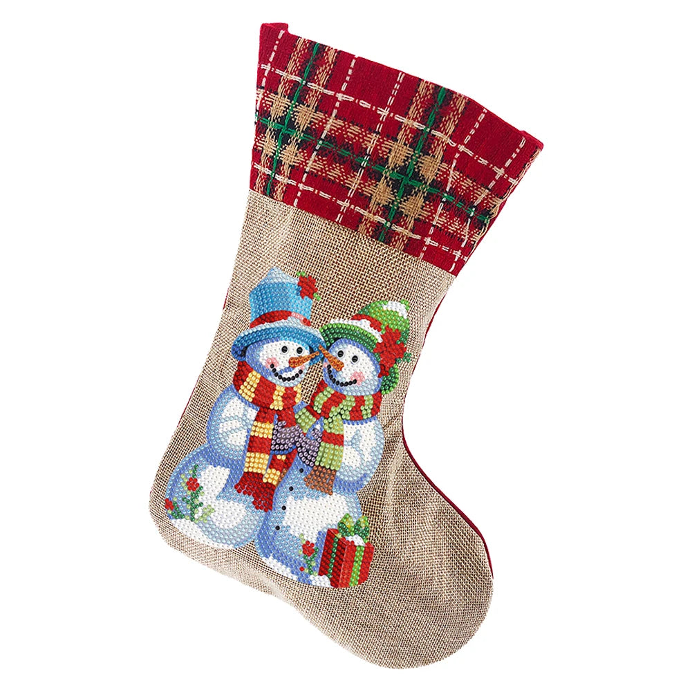 Christmas Decor Diamond Painting Stocking Snowman Diamond Xmas Fireplace Hanging Stockings Owl Pine for Family Party Decorations