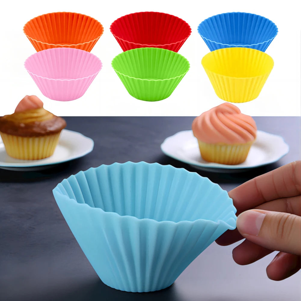 12 Pcs Bake Cupcake Mold Reusable Silicone Baking Cup Dessert Pudding Ramekin Holders Kitchen Baking Cup Muffin Cupcake Liners