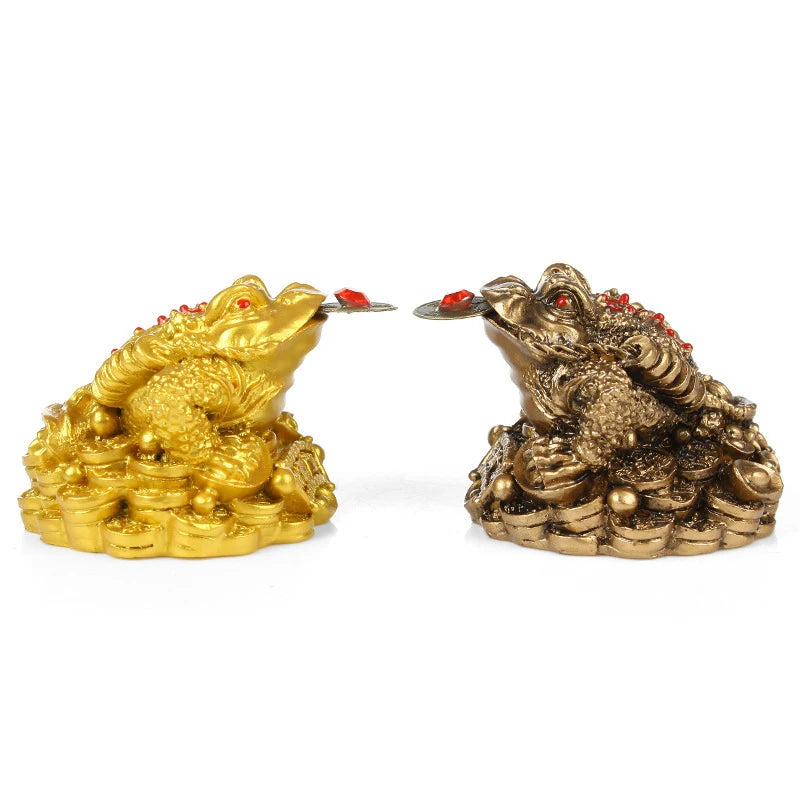 1PC Tabletop Ornaments Feng Shui Toad Money Resin Fortune Wealth Chinese Golden Frog Coin Home Office Decoration Lucky Gifts