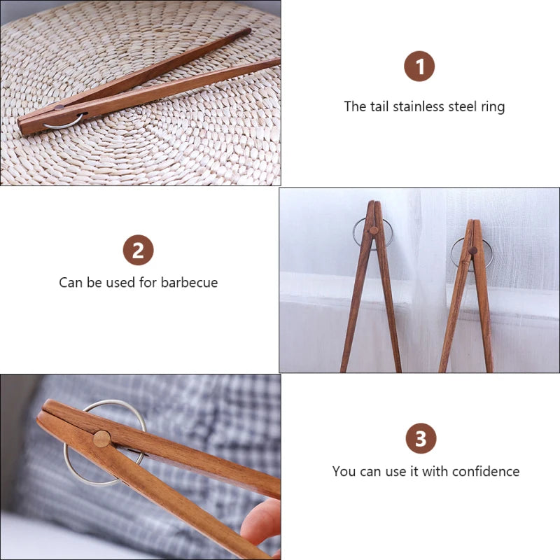 Food Clip Kitchen Tongs Things for Kitchens Cooking Clamp Tweezers Utensils Household Toasters Wooden