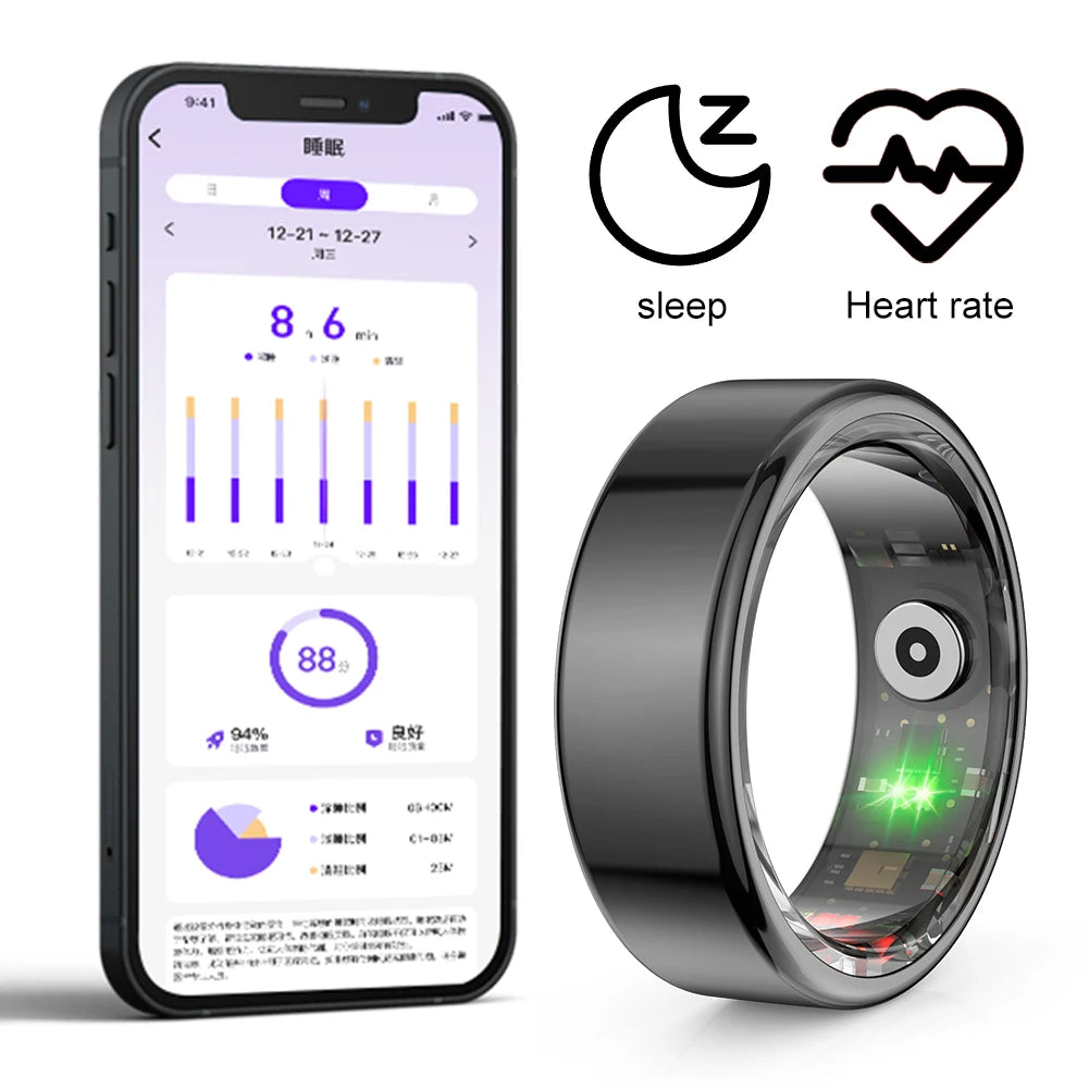 R02 Smart Ring Sleep Monitor 5.0 Bluetooth-Compatible Blood Oxygen Tracker IP68 & 5ATM Waterproof Wearable for Android for IOS