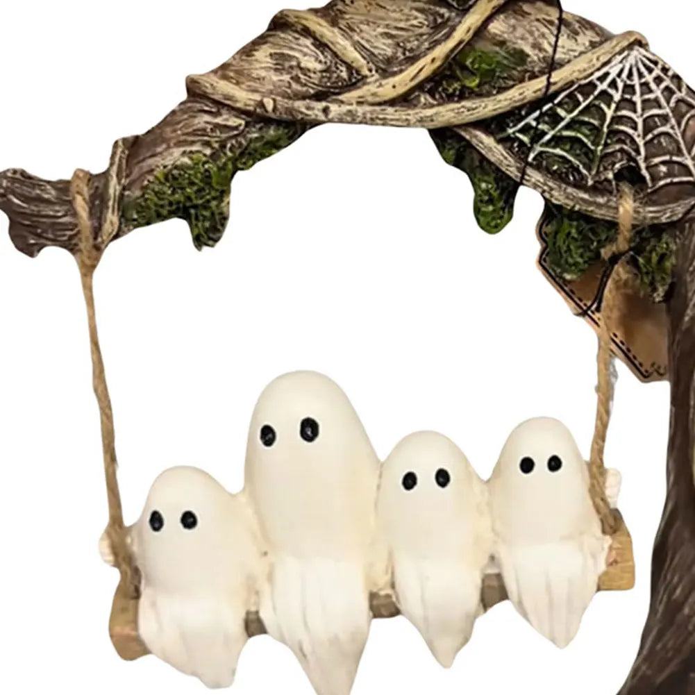 Halloween White Ghost Sculptures Funny Tree Hanging Ornaments White Ghost Swing Decorations for Tabletop Centerpiece