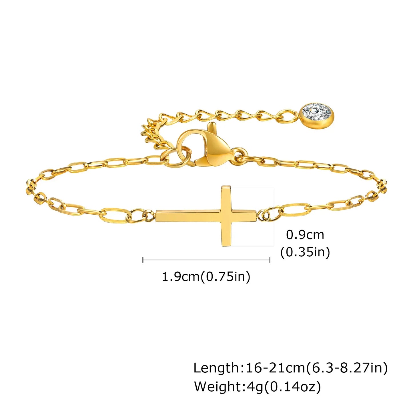 316L Stainless Steel Cross Bracelet for Women, Adjustable Chain Religious Christian Jewelry Daily Wear 2025 Trendy