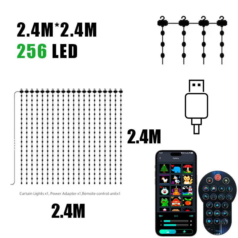 400LEDs Curtain Light String RGB String Lights APP Remote Control Music Sync USB Plug Curtain Light for Room Curtain Decorations