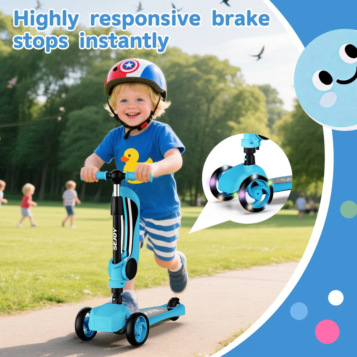 Kick Scooter for Kids with 3-Wheeled LED Lights,Adjustable Lean-to-Steer Handlebar,Foldable Seat,Sit or Stand Ride,for 3-8 Years