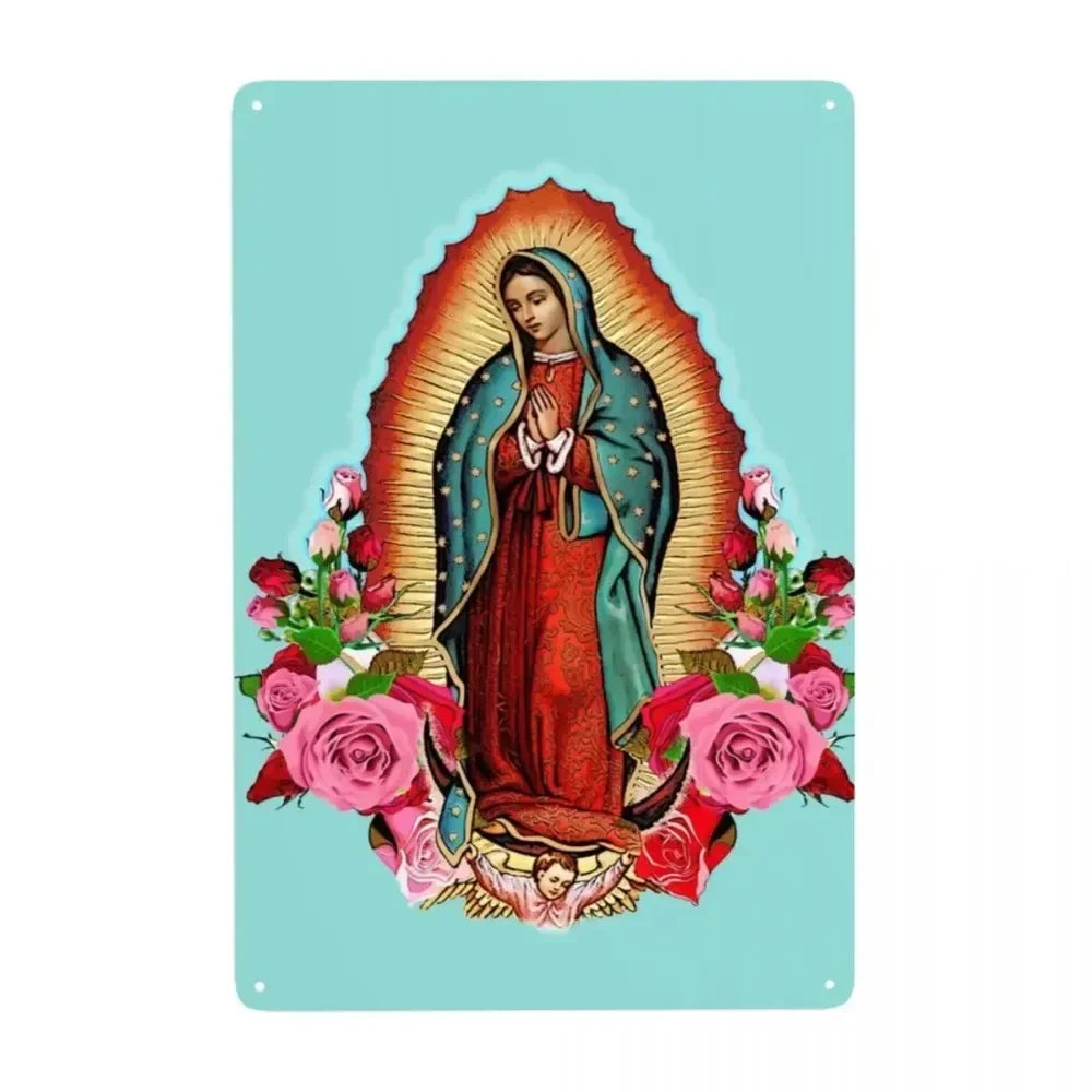 Retro Virgin Mary Of Guadalupe Metal Tin Sign - Custom Mexico Catholic Saint Plaque, Pub Cafe Yard Home Decor