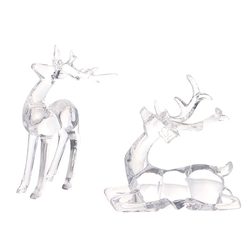 1Pc Crystal Deer Figurines Desktop Ornament Room Decor Transparent Elk Reindeer Sculpture Home Office Decoration