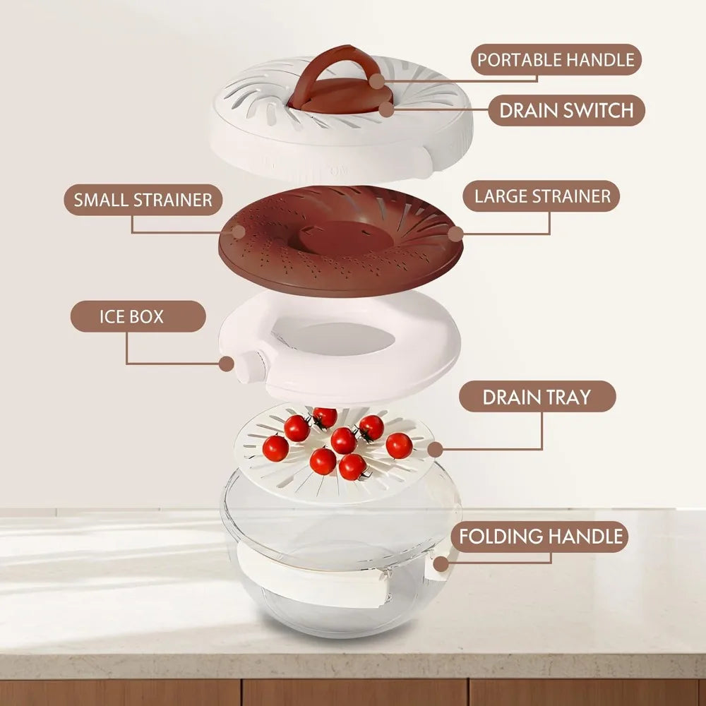 2025 New Fruit Washing Bowl with Strainer Lid and Handle,3 in 1 Multipurpose Drain Basket,Fruit and Vegetable Washer,Fruit Colan