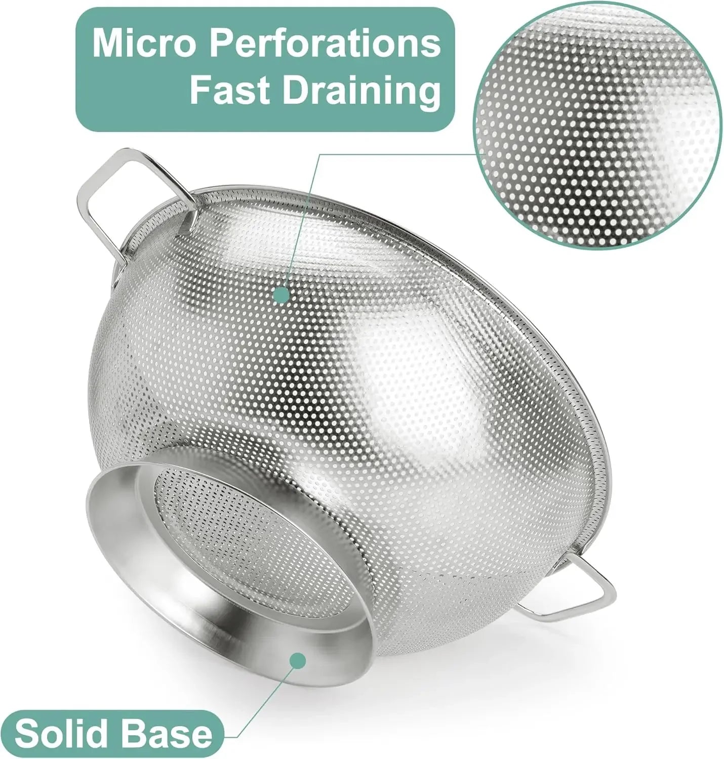 Colander Stainless Steel 5-Quart, Kitchen Strainer for Pasta, Fruits Vegetables, Dishwasher Safe