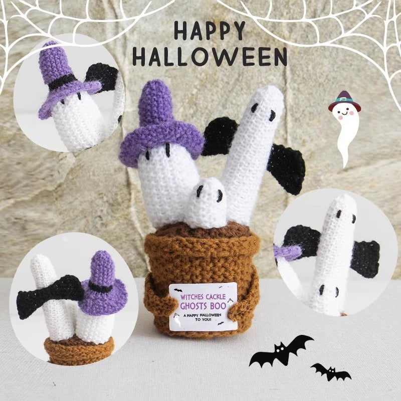Halloween Pumpkins Crochet Punpkin Ghost Sunflower Desktop Ornament Decoration Halloweren Gift Potted Plant Summerween