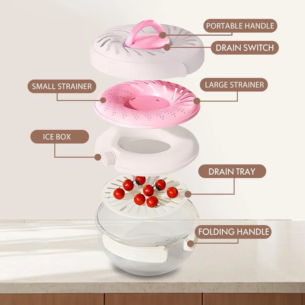 New Fruit Washing Bowl with Strainer Lid and Handle,3 in 1 Multipurpose Drain Basket,Fruit and Vegetable Washer,Fruit Colander S