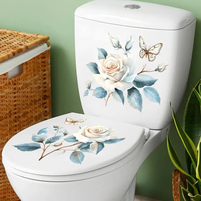 2Sheet Bathroom Toilet Sticker Modern Minimalist Flower Butterfly Pattern Self-adhesive Paintings For Bathroom Living Decoration