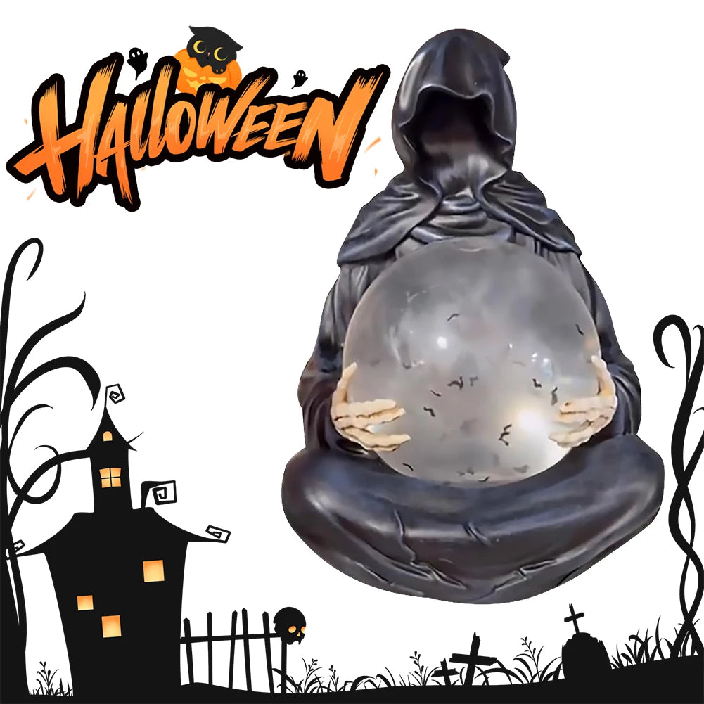 The Death God's Crystal Ball Lights Gothic Liquid Motion Water Glitter LED Light Grim Reaper Water Globe Halloween Home Decor