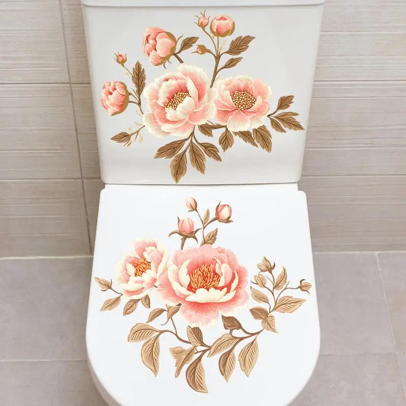 2Sheet Bathroom Toilet Sticker Modern Minimalist Flower Butterfly Pattern Self-adhesive Paintings For Bathroom Living Decoration