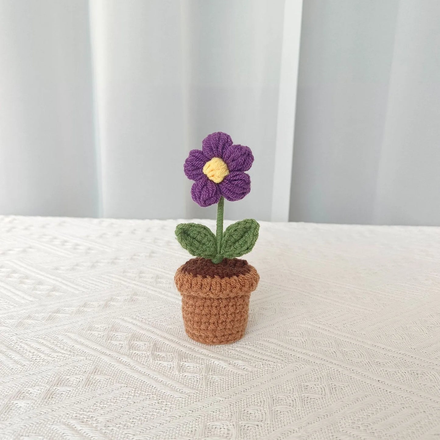 New Hand Knitting Potted Plants Handwoven Rose Sunflower Tulip Crochet Flower Bouquet Potted Ornament Table Home Room Decoration