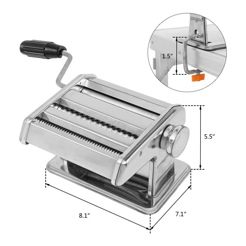 Stainless Steel Pasta Maker Machine Adjustable Noodle Dumpling Press with Two Cutters Multifunctional Kitchen Appliance
