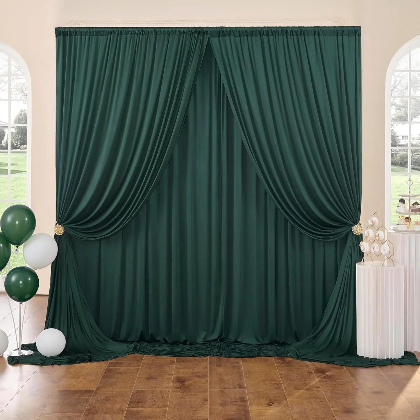 20ft x 10ft Curtains Dark Green Backdrop Curtains for Parties Wedding Stage Curtains Rod Pocket Sliding Drapes Backdrop Curtain