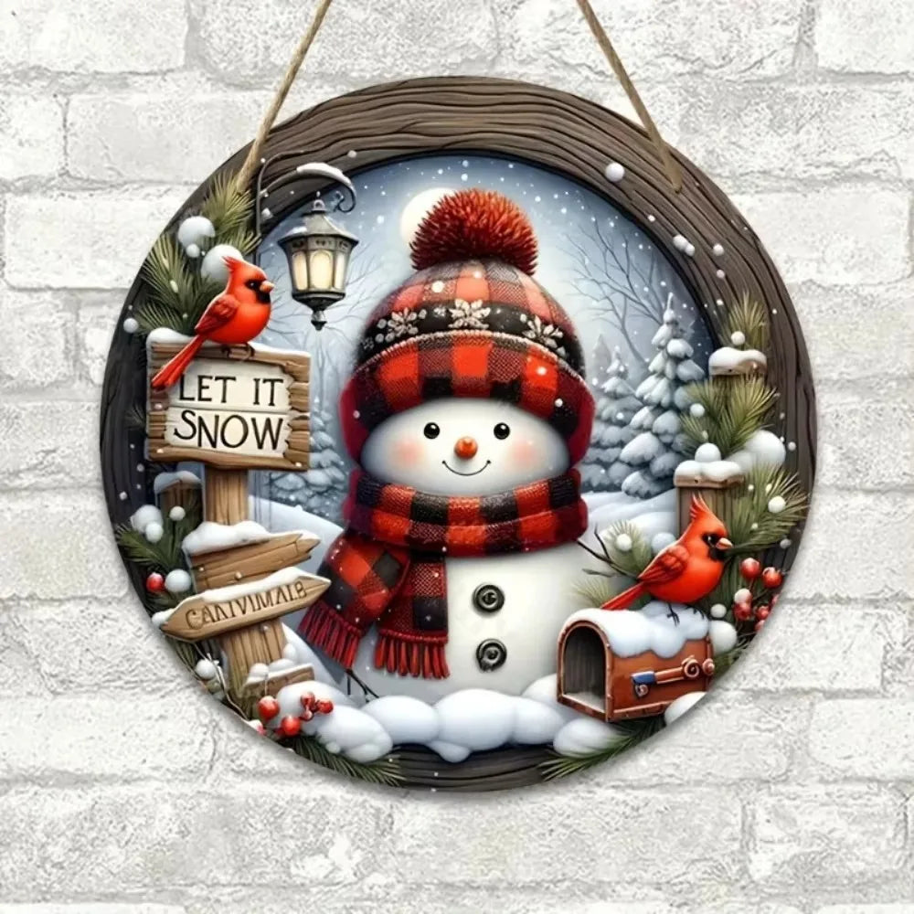 Snowman Christmas Wreath Centerpiece -Round Holiday Door Wall Hanging Ornament,Must-Have Xmas Home Decor for Festive Celebration