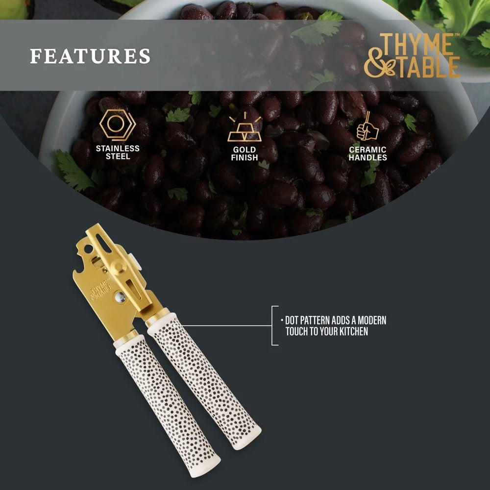 Can Opener Durable Metal Ceramic Dot Handle Comfort Grip Non Slip Easy Use Kitchen Tool Canned Vegetables Fruits Beans