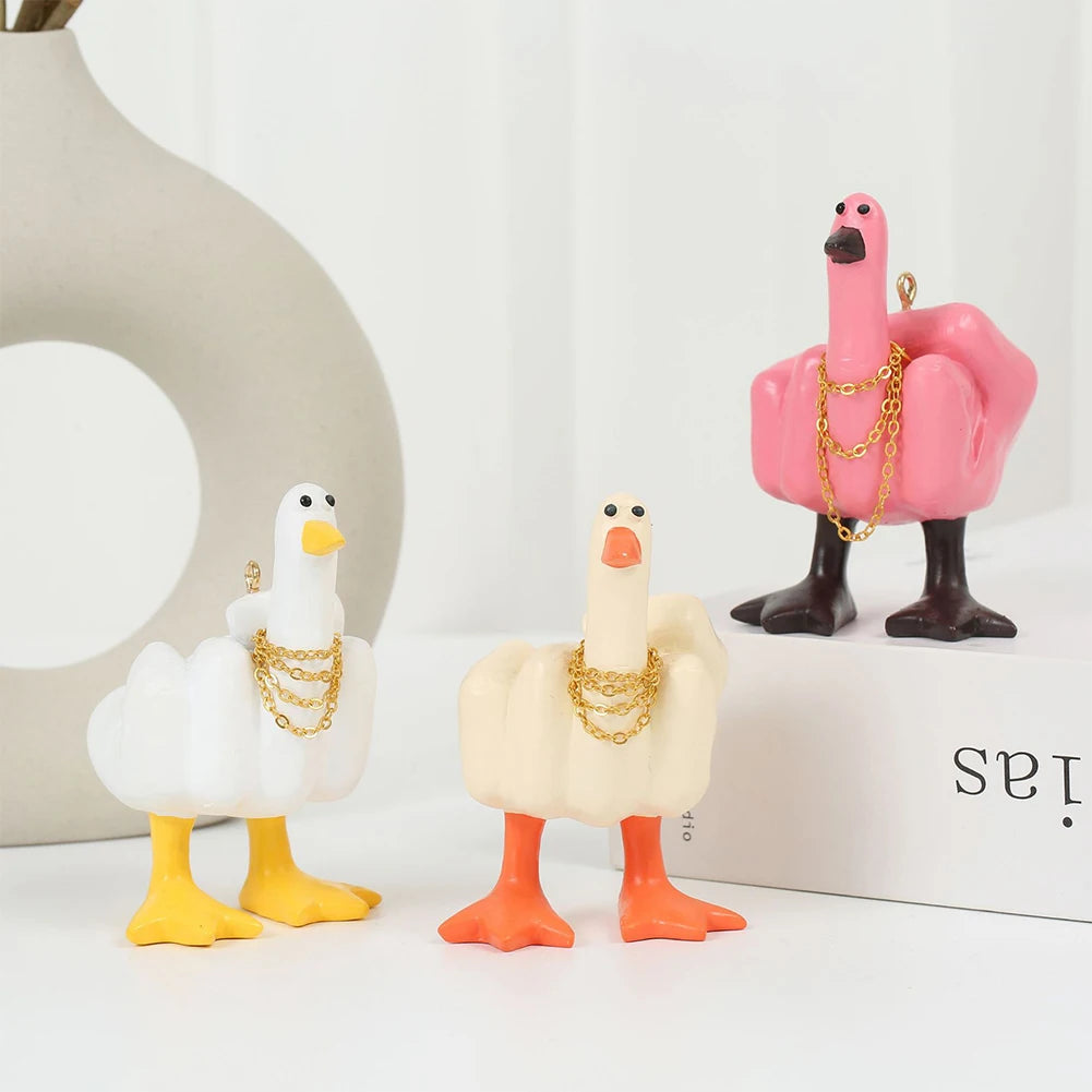 Middle Finger Duck Decorative Figurine Resin Tabletop Duck Ornament 7.5cm Funny Duck Statue for Home Garden Desk Decoration