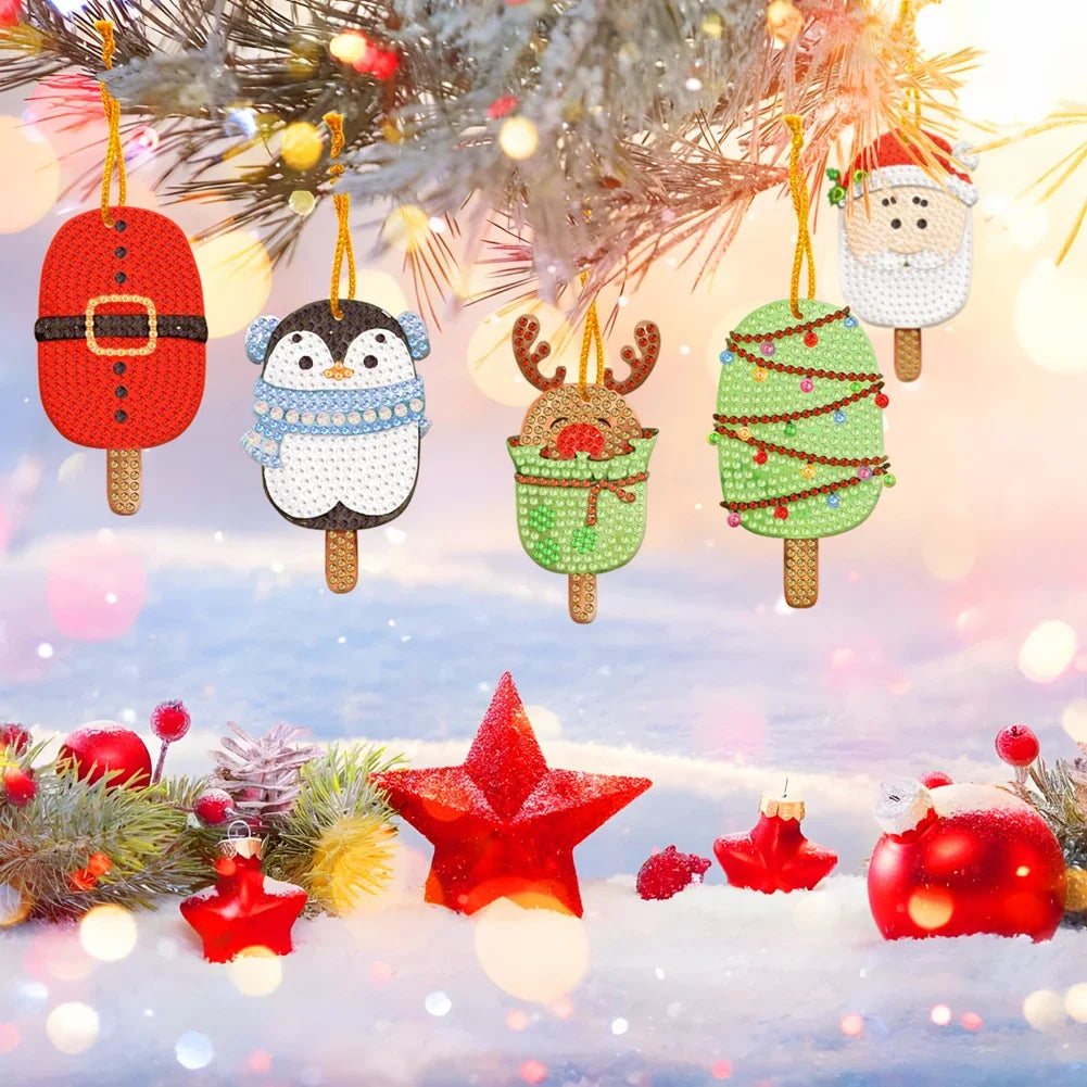 5/10Pcs/set Christmas Decor Diamond Painting Pendant Special-shaped Drill 5D DIY Hanging Ornament Spot Drill Cartoon Single Side
