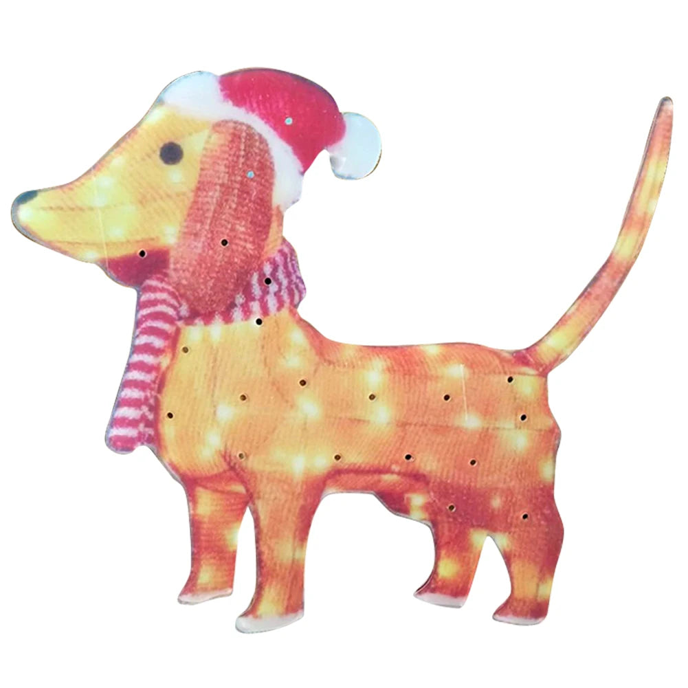 Mimic Dog Shape Sign Waterproof Light Up Puppy Figurine Wearing Xmas Hat Acrylic for Home Garden Front Pathway Walkway