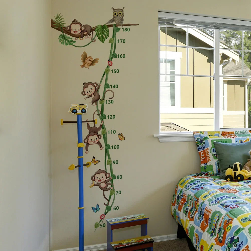 Monkey Vine Height Scale Wall Sticker Cartoon Kids Room Decoration Mural For Children Bedroom Home Decor Self-adhesive Wallpape